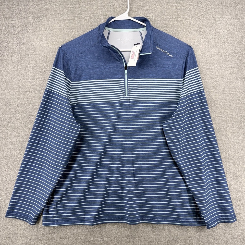 Vineyard Vines Performance 1/2 Zip Pullover Men Size XXL Striped Blue NEW $99